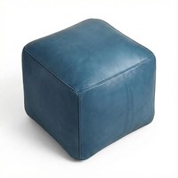 Pouf cube portable en cuir bleu sarcelle de qualité supérieure, siège de sol moelleux, repose-pieds décoratif pour chambre, salon et salle de séjour