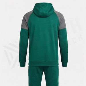 เสื้อฮู้ดซิปผู้ชายสีเขียว ดีไซน์คัลเลอร์บล็อก แขนยาว สวมใส่สบายๆ สำหรับฤดูใบไม้ร่วง มีกระเป๋าข้าง ผลิตจากผ้าโพลีเอสเตอร์ผสมฝ้าย - Product Image 2