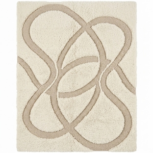 Tapis de bain en peluche rayé abstrait, beige ivoire, rectangulaire, antidérapant avec envers en latex, style moderne, tapis en coton tufté à poils moyens - Product Image 4