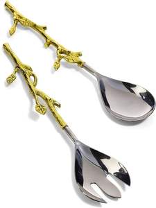 Elegante Juego de Cubiertos de Metal de Primera Calidad con Diseño de Hojas, Servidor de Ensaladas y Cuchara Dorada de Alta Gama - Product Image 6