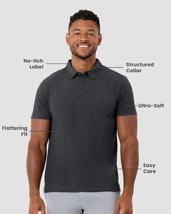 เสื้อโปโลแขนสั้นสีเทาเข้มสำหรับผู้ชาย ทรงปกติ สีพื้น ผ้าฝ้ายอ๊อกซ์ฟอร์ด ระบายอากาศได้ดี สไตล์ลำลอง มีโลโก้ด้านหน้า - Product Image 6
