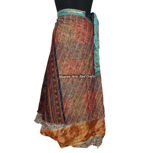 Reversible Sari Recycle Silk <b>Beach</b> Party Wear Wrap Around Skirt 2 Layer Reversible <b>Magic</b> Silk Saris Wrap Long Skirt Boho Style - Product Image 2