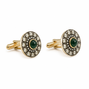 Botones de latón de lujo personalizados con diseño antiguo Kundan Polki, botón de cristal con piedra verde esmeralda para traje Sherwani Jodhpuri para hombre - Product Image 1