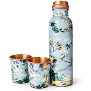 Botella de Agua Metálica con Diseño Floral, Tapa de Cobre y Juego de Tazas a Juego para Viaje - Product Image 2
