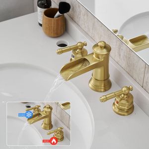 Rubinetto per lavabo bagno da 8 pollici in nichel oro con 3 fori e doppia leva, scarico a scomparsa incluso - Product Image 4