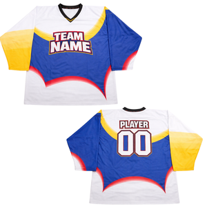 Maillot de hockey sur glace personnalisé par sublimation, bleu, jaune, rouge, uniforme de hockey avec nom d'équipe, maillot de hockey respirant pour hommes - Product Image 3