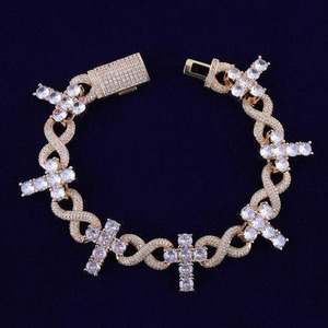Stunning Designer Cross Shape <b>Infinity</b> Silver Plated Sterling Silver Design with Round Moissanite Cuban Link <b>Bracelet</b> - Product Image 2