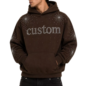 Sweats à capuche personnalisés Streetwear à motif étoile scintillante pour unisexe, coupe oversize, pull à capuche ample, avec strass thermocollants, 100% coton vierge, fournisseur - Product Image 1