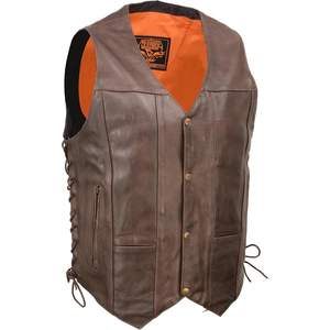 2025 Leather ML1391RT Men's Retro Brown Leather Vest 10 Pocket Side Lace <b>Vintage</b> Style <b>Waistcoat</b> - Product Image 3