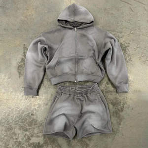 Wholesale <b>Boys</b> Blue Hooded Tracksuit Set Full Sleeve Casual <b>Short</b> Pants Zipper Closure Breathable Cotton Material Spring Wear - Product Image 4