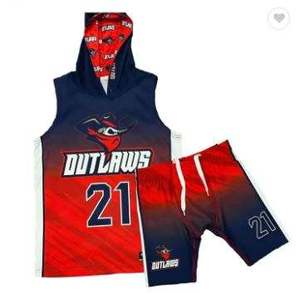 Ensemble de maillots de basket-ball avec impression par sublimation, violet et bleu, débardeur à capuche et short, pour hommes adultes, uniforme respirant en polyester - Product Image 6