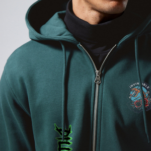 Sweat-shirt à capuche vert foncé pour homme, coupe classique, en molleton de coton, décontracté, hiver, poche brodée - Product Image 5