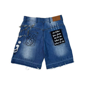 Short en jean délavé vintage avec logo brodé et strass, style décontracté, vente en gros, meilleure vente - Product Image 2