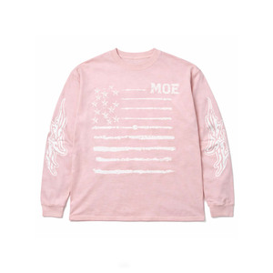 Chemises pour hommes à manches longues avec logo personnalisé, en coton lourd, imprimé graphique, style streetwear décontracté, pull à motif drapeau américain, rose - Product Image 2