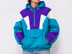 Wholesale Customizable Hooded <b>Racer</b> Starter Windbreaker <b>Jacket</b> Windproof Quarter-Zip Sporty Loose fit custom front back logo - Product Image 1
