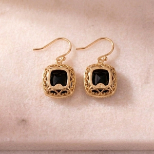 Boucles d'oreilles clous en argent sterling 925 plaqué or 18 carats avec onyx noir et zircon cubique 10 mm pour femme - Product Image 4
