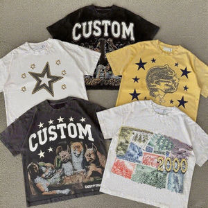 เสื้อยืดสกรีนลายเพชรแบบกำหนดเอง สไตล์วินเทจ ล้างสีแบบแอซิด คอกลม ผ้าฝ้าย 100% สกรีนลายทรงบ็อกซี่ แบบครอป สำหรับทุกเพศ - Product Image 1