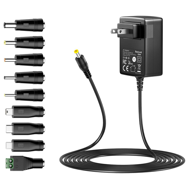 5V 2A USB C AC DC Adapter 10W Power Supply with 9 Tipsfor Household Electronics TV Box Router Mini Fan LED Strip Speaker