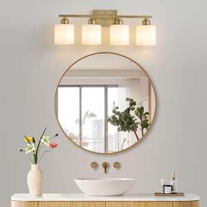 Modern 4-<b>Light</b> Coppery-Iron Vanity <b>Light</b> Fixture Bathroom Wall <b>Sconces</b> Milky White Frosted Glass Shades E26 Socket Model - Product Image 3
