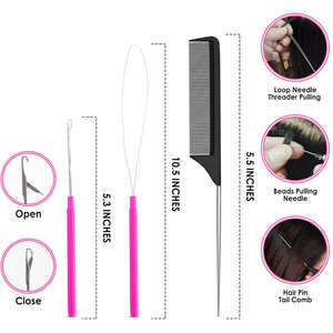 Kit d'outils professionnels pour extensions de cheveux avec pinces et micro-anneaux en acier inoxydable pour usage en salon et installation de cheveux naturels - Product Image 4