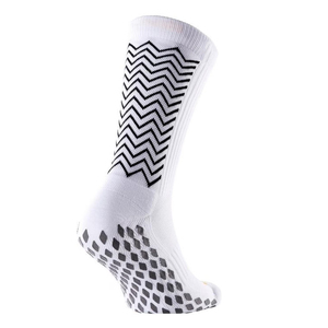 OEM/ODM White Crew Athletic <b>Socks</b> with Black Zigzag Pattern and Anti-Slip Grip Pads for <b>Running</b> and Gym Use Athletic Grip <b>Socks</b> - Product Image 6