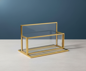 Porta tarjetas de vidrio y latón con diseño elegante para tarjetas de visita de escritorio y decoración premium - Product Image 1