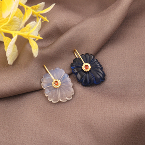 Colgante Ortodoxo con Flores Talladas, Chapado en Oro de 18k, Latón, Piedra Preciosa Natural, Cuarzo Azul Londres, Opalita, Cuarzo Rojo, Circonita Cúbica, para Mujer - Product Image 5