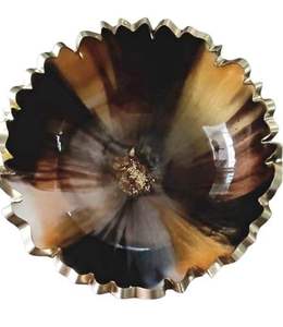 Bol décoratif artisanal en résine bleue à motif floral avec bord doré, bol de service artistique pour la décoration intérieure, pot à bijoux, pot-pourri, table - Product Image 4
