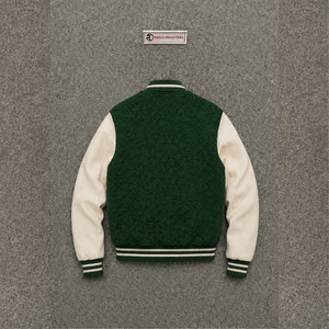 Veste universitaire verte pour homme avec manches crème, col rabattu, style preppy, mélange laine et polyester, vêtement d'automne MODERN LETTERMAN BA - Product Image 6