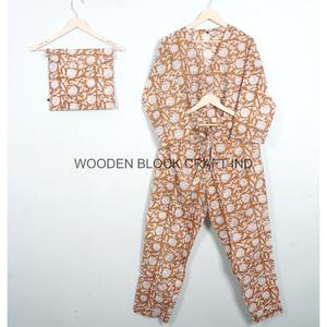 Conjunto de Pijama de Algodón Puro con Estampado Floral Hecho a Mano, Traje de Noche Indio para Mujer, Mercado Mayorista al Mejor Precio - Product Image 2