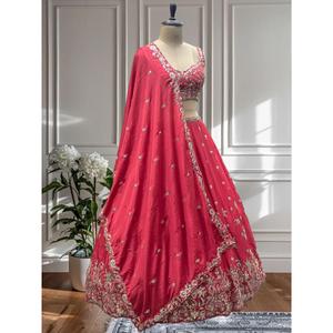 Lehenga, Blusa y Dupatta con Lentejuelas y Bordado de Cordón para Novias, Bodas, Fiestas, Estilo Étnico y Festivo - Product Image 1