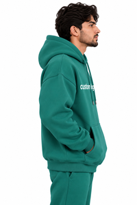 Sudadera con Capucha Verde para Hombre, Color Sólido, Casual, Manga Larga, Forro Polar, Bolsillo Frontal, Talla Grande, Ecológica, 100% Algodón, Primavera - Product Image 3