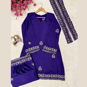 Ensemble Kurti et Palazzo en Crêpe de Soie Français Premium Anti-Plis avec Broderie Paillettes et Zari, et Dupatta – Fabricant Textile Aarika - Product Image 2
