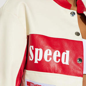 OEMWomen's Red <b>White</b> Color Blocked custom leather <b>jacket</b> With Speed Racer Patch Design Full Sleeve Turn Down Collar Autumn STYLE - Product Image 5
