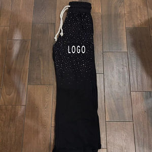 Custom Rhinestone Wide Leg Sweatpants Men Oversized Distressed Baggy Joggers Streetwear Heavyweight Cotton Track <b>Pants</b> OEM ODM - Product Image 6