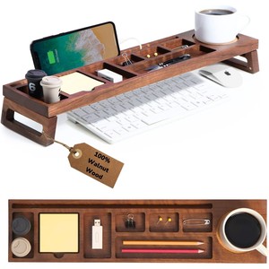 Walnut Wood <b>Desk</b> Organizer with Phone Stand | Handcrafted <b>Office</b> Storage - Product Image 1