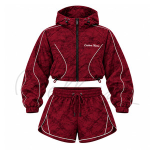 Ensemble coupe-vent court personnalisé pour femme, en nylon léger, avec vestes zippées, collection de mode à marque privée - Product Image 1