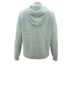 Light Blue Hooded Knit Sweater Women Casual Full Sleeve <b>Pullover</b> Solid Color Winter <b>Jumper</b> - Product Image 2