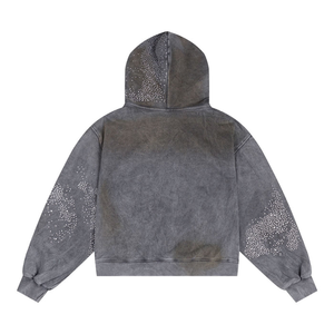 Sudadera con capucha y cremallera para hombre, con diseño abstracto de galaxia y pedrería, efecto lavado ácido, gris vintage 2026, oversize, estilo streetwear Y2K, con brillo efecto polvo de estrellas - Product Image 6