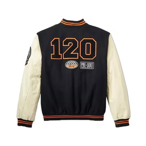 Custom Black Wool Varsity <b>Jacket</b> Men Beige <b>Leather</b> Sleeve Racing Patch Bomber <b>Jacket</b> Wholesale Letterman Baseball - Product Image 5