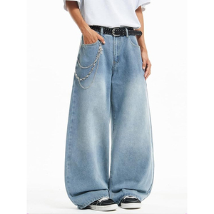 Jean en denim ample pour homme style vintage, coupe décontractée, noir délavé, pantalon baggy, mode streetwear - Product Image 2