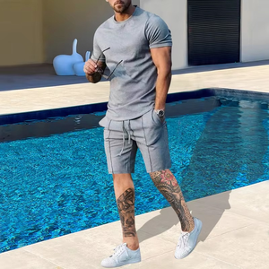Ensemble de 2 pièces avec logo personnalisé, tenues décontractées pour hommes, t-shirt à manches courtes et short, ensemble de 2 pièces, <span class=keywords><strong>vêtements</strong></span> d'été - Product Image 6