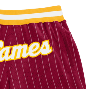 Shorts de basket-ball en mesh sublimé jaune bordeaux pour hommes, vêtements de sport en polyester, uniforme d'équipe, entraînement, compétition - Product Image 3