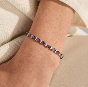 Pear Cut Natural Amethyst Stone <b>Bracelet</b> in 925 Sterling Silver Gold Plated Luxury Tennis Jewelry for Women's Party Occasions - Product Image 3