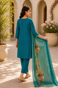 Conjunto de Kurta, Pantalón y Dupatta de Seda Romana Tradicional para Niñas, Elegante para Fiestas, Bodas, Festivales y Celebraciones, en Oferta - Product Image 6