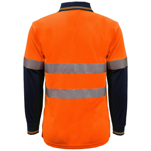 Men's Hi-Vis Long Sleeve Safety Polo Shirt Two-Tone Reflective Tape Quick-Dry Workwear <b>Top</b> Wholesale OEM Custom Logo - Product Image 2