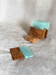 Custom Epoxy Resin <b>Coaster</b> <b>Set</b> with Holder Heat Resistant Handmade Drink <b>Coasters</b> for Home Hotel Gift OEM ODM - Product Image 4