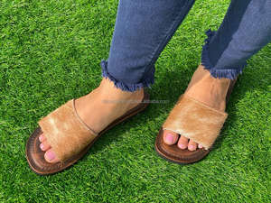 Sandalias de piel auténtica hechas a mano auténticas para mujer, sandalias de piel de vaca con estilo occidental, chanclas informales para exteriores, calzado plano, sandalias con punta abierta - Product Image 5