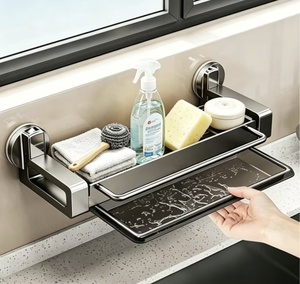 Suction Cup Kitchen Storage Rack Sink Drain Organizer No Drill <b>Wall</b> <b>Mounted</b> Spice <b>Shelf</b> Bathroom Storage Holder Space Saving - Product Image 1