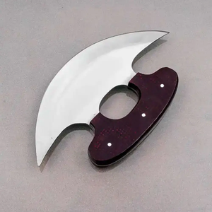 Couteau Ulu artisanal, Hachette Alaskan Rocker, Manche en bois de rose, Coupe-pizza Viking, Hache de camping industrielle à lame barbelée, Haute teneur en carbone - Product Image 1